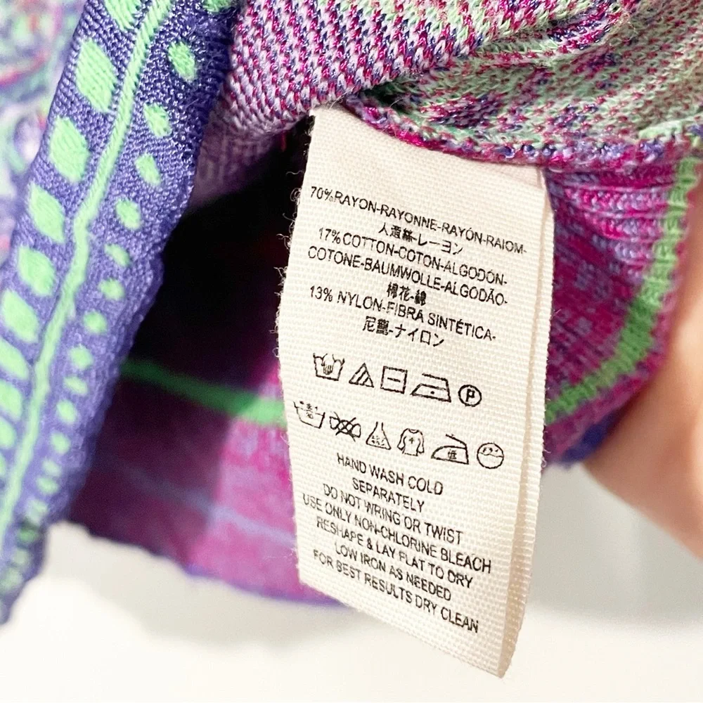 Free People Size XS Purple Green Printed New‎ Age Cropped Sweater